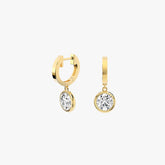 베젤 드롭 옐로우 골드 후프 이어링